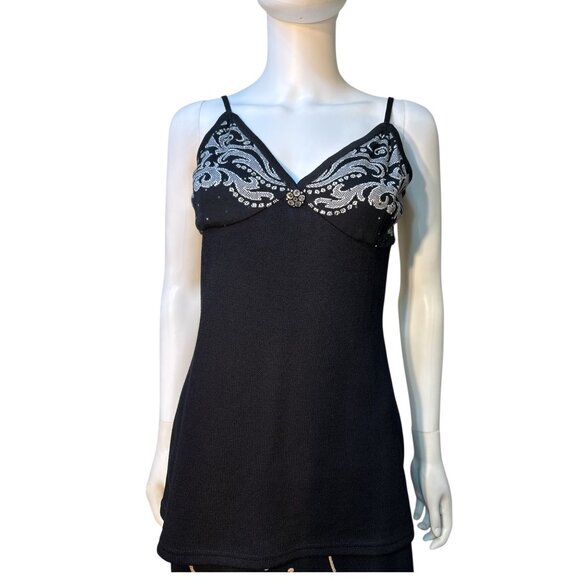 St. John Evening By Marie Gray Black Knit Embellished Sleeveless Top Size 4 EUC - Picture 1 of 7